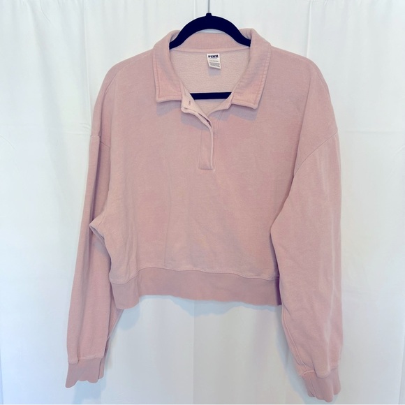 PINK Victoria's Secret Women Sweatshirt Large Pink Campus Collar Cropped - Picture 3 of 7